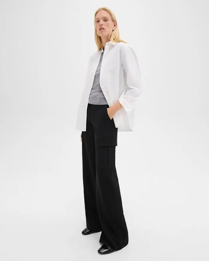 Women Theory Pants WideLeg Cargo Pant In Admiral Crepe Black