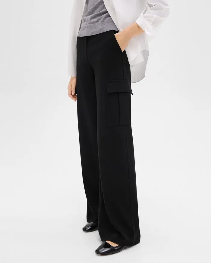 Women Theory Pants WideLeg Cargo Pant In Admiral Crepe Black