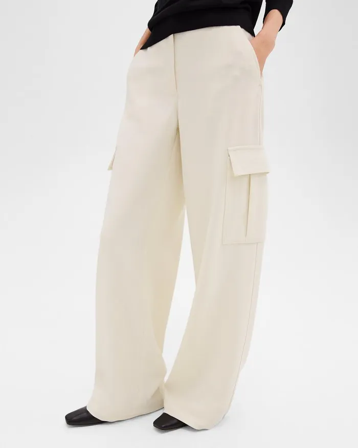 Women Theory Pants WideLeg Cargo Pant In Admiral Crepe Rice