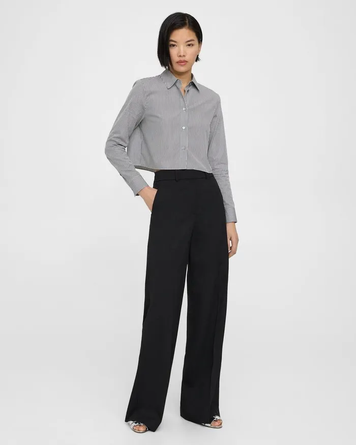 Women Theory Pants WideLeg Pant In Textured Gabardine Black