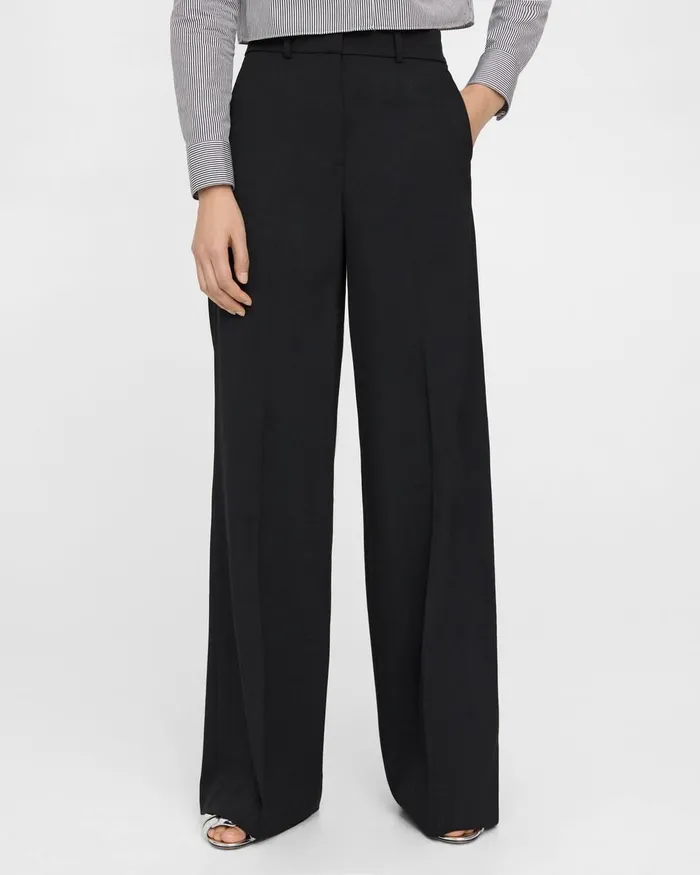 Women Theory Pants WideLeg Pant In Textured Gabardine Black