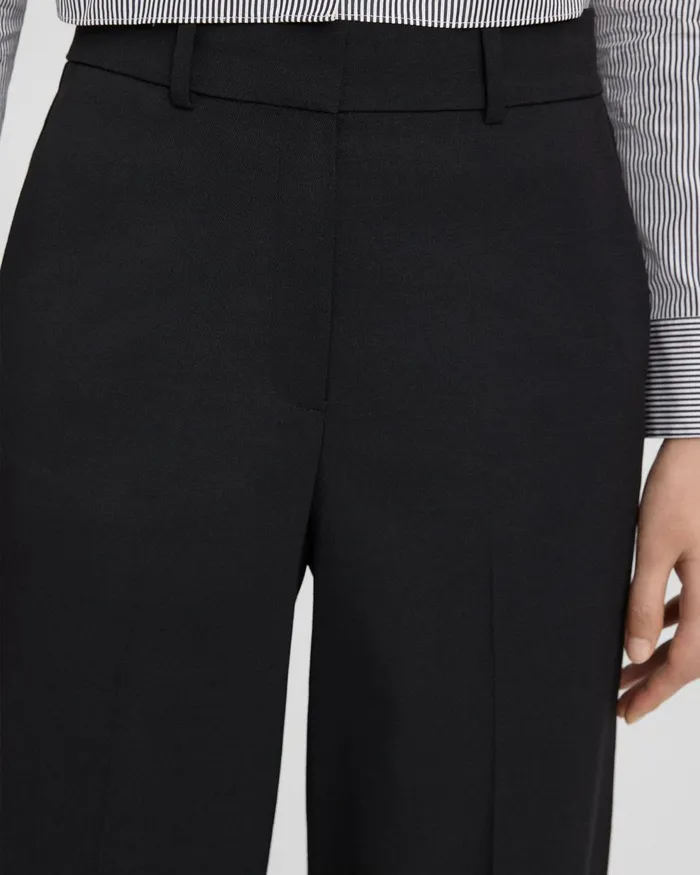 Women Theory Pants WideLeg Pant In Textured Gabardine Black