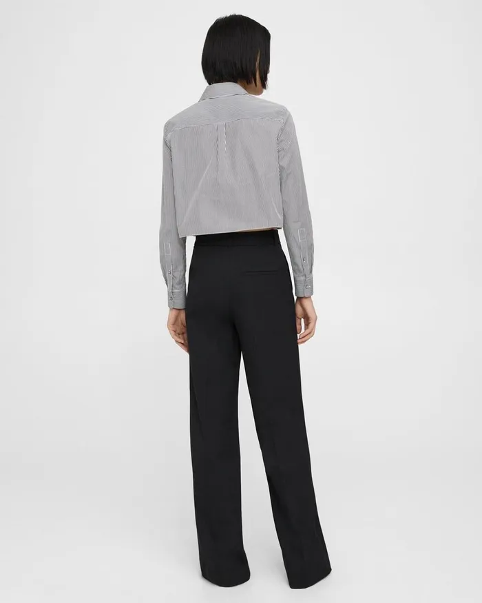 Women Theory Pants WideLeg Pant In Textured Gabardine Black