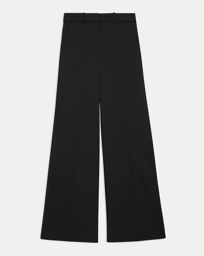 Women Theory Pants WideLeg Pant In Textured Gabardine Black
