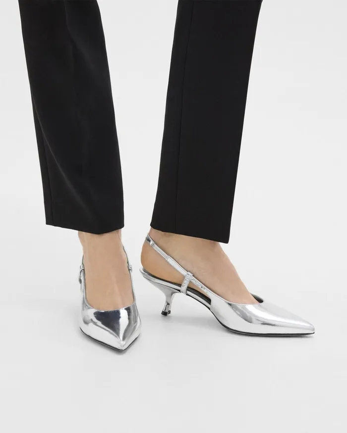Women Theory Shoes Micro Slingback Pump In Metallic Leather Silver