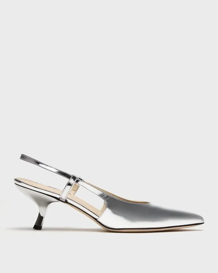 Women Theory Shoes Micro Slingback Pump In Metallic Leather Silver