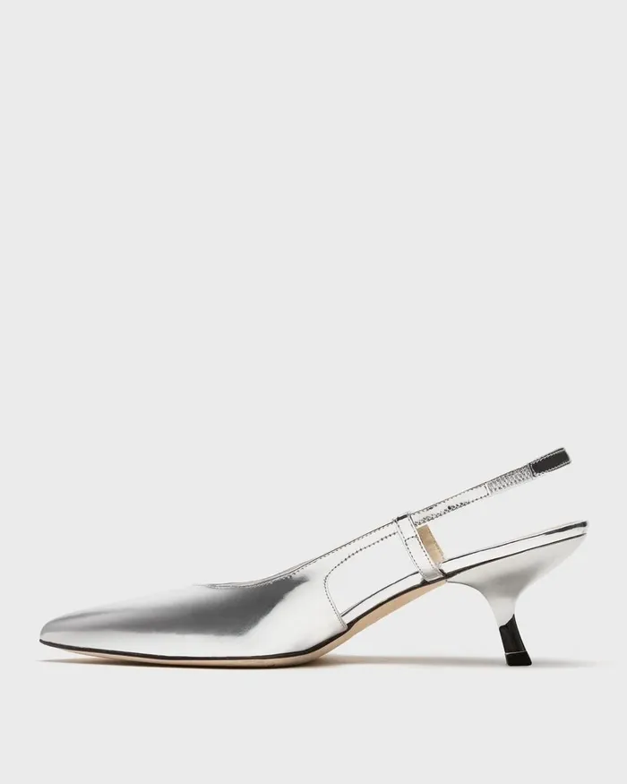 Women Theory Shoes Micro Slingback Pump In Metallic Leather Silver