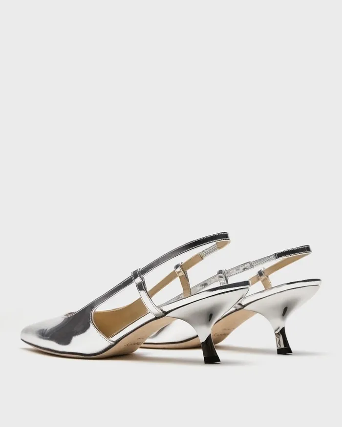 Women Theory Shoes Micro Slingback Pump In Metallic Leather Silver