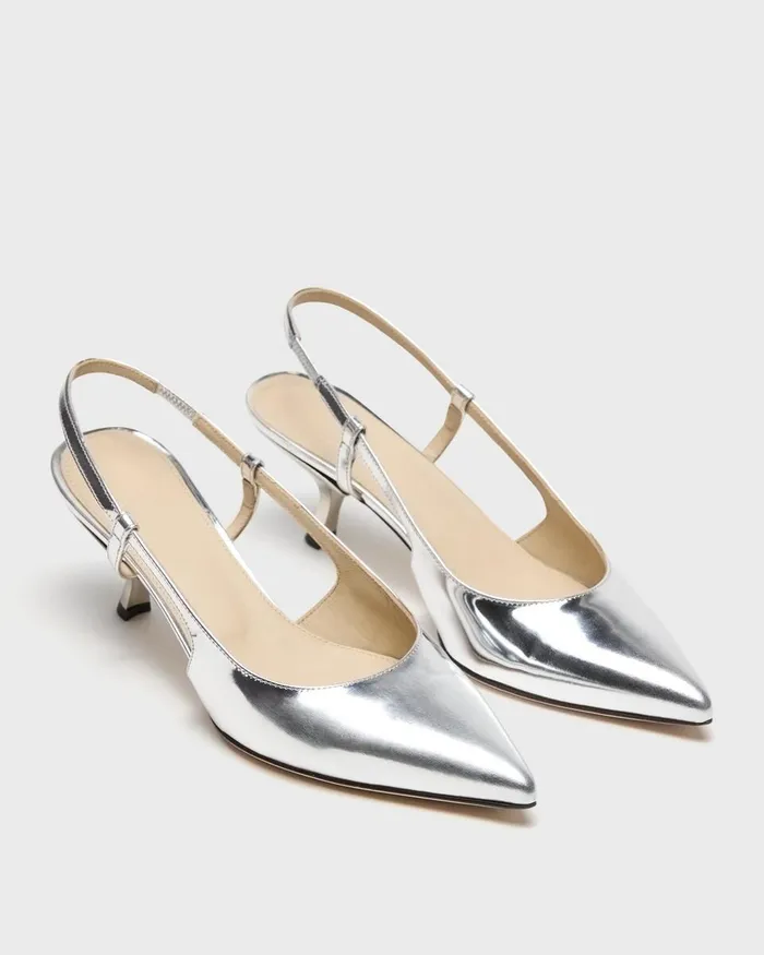 Women Theory Shoes Micro Slingback Pump In Metallic Leather Silver
