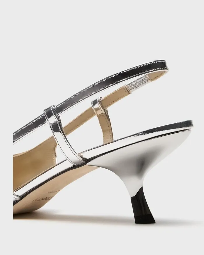 Women Theory Shoes Micro Slingback Pump In Metallic Leather Silver