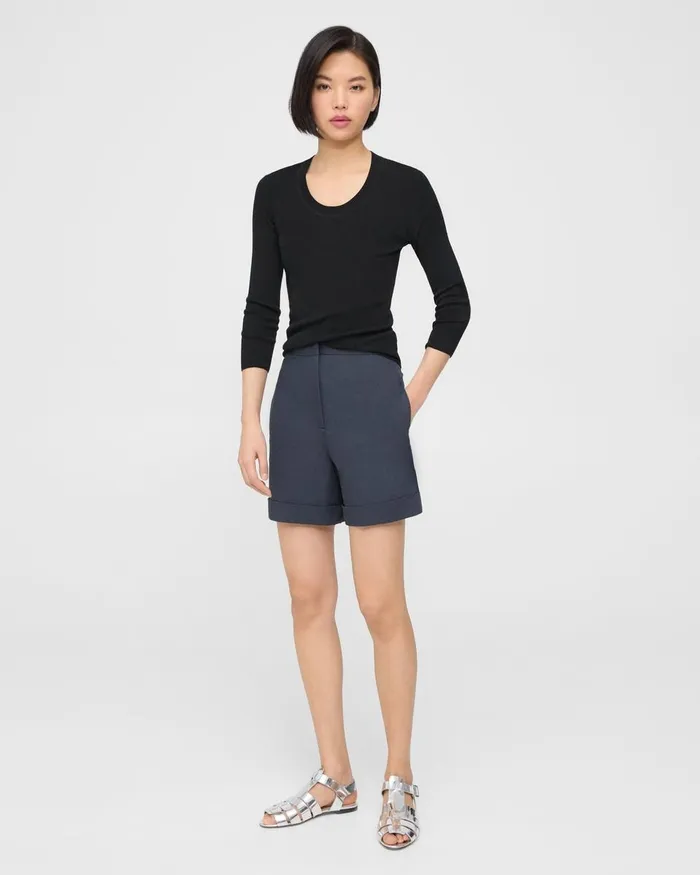 Women Theory Shorts Cuffed Short In Stretch Cotton Twill Nocturne Navy