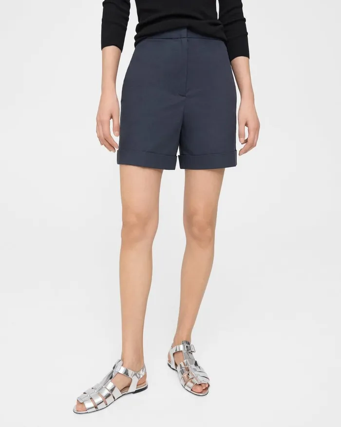 Women Theory Shorts Cuffed Short In Stretch Cotton Twill Nocturne Navy