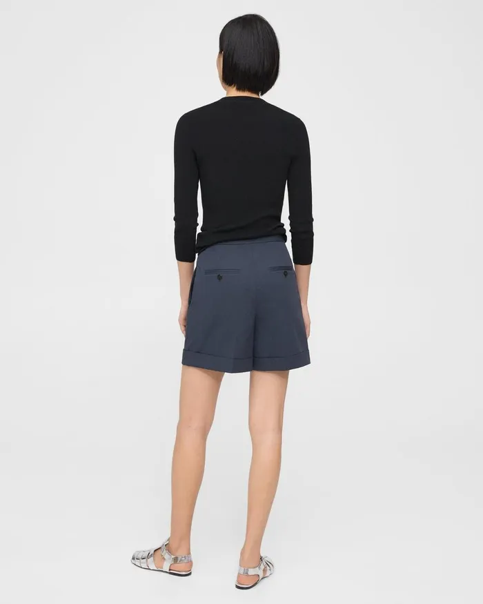 Women Theory Shorts Cuffed Short In Stretch Cotton Twill Nocturne Navy