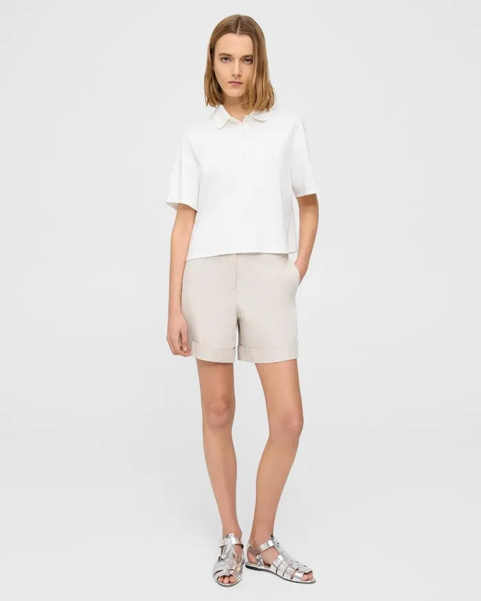 Women Theory Shorts Cuffed Short In Stretch Cotton Twill Sand