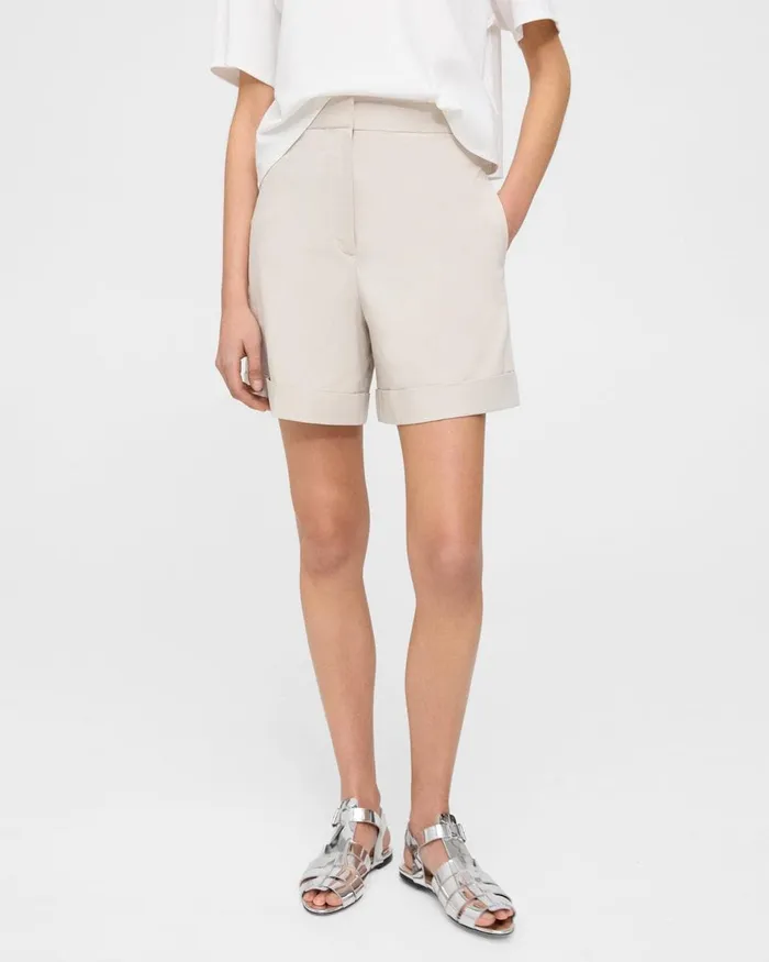 Women Theory Shorts Cuffed Short In Stretch Cotton Twill Sand