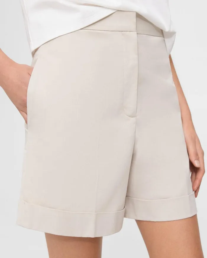 Women Theory Shorts Cuffed Short In Stretch Cotton Twill Sand