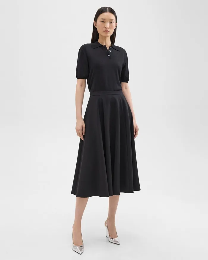 Women Theory Skirts Full Midi Skirt In Crepe Black