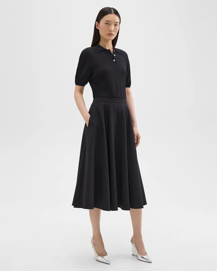 Women Theory Skirts Full Midi Skirt In Crepe Black
