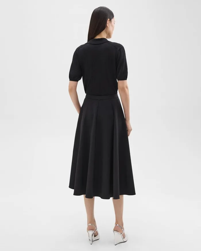 Women Theory Skirts Full Midi Skirt In Crepe Black