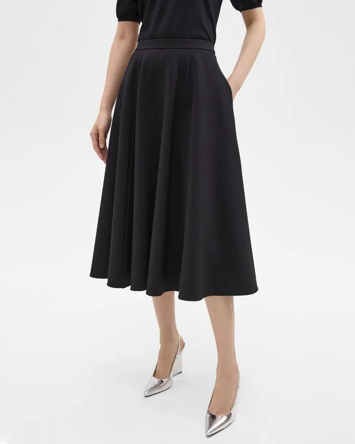 Women Theory Skirts Full Midi Skirt In Crepe Black