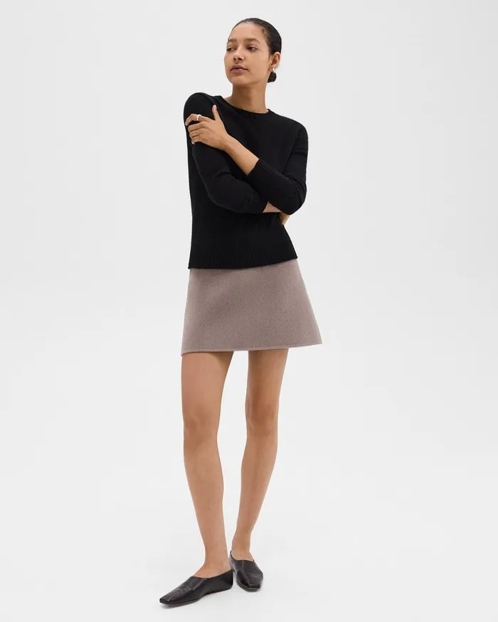 Women Theory Skirts HighWaist Mini Skirt In DoubleFace WoolCashmere Cinder Melange