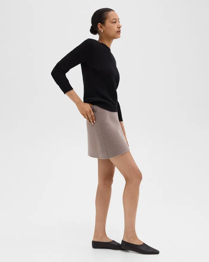 Women Theory Skirts HighWaist Mini Skirt In DoubleFace WoolCashmere Cinder Melange