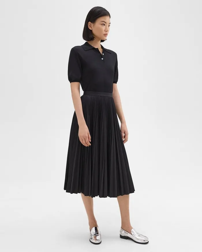 Women Theory Skirts Pleated Midi Skirt In Sleek Poplin Black