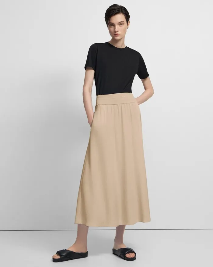 Women Theory Skirts Ribbed Waist Volume Skirt In Silk Taupe