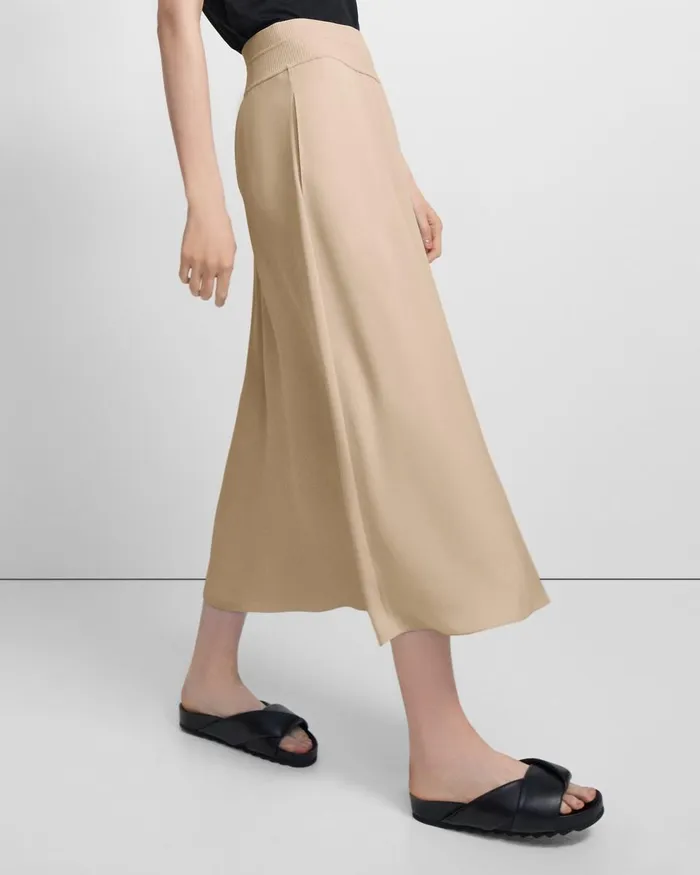 Women Theory Skirts Ribbed Waist Volume Skirt In Silk Taupe