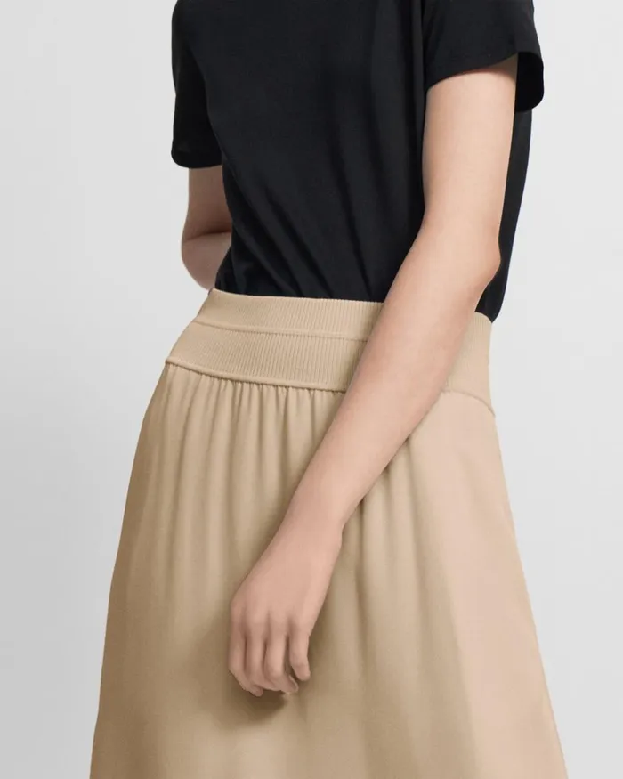 Women Theory Skirts Ribbed Waist Volume Skirt In Silk Taupe