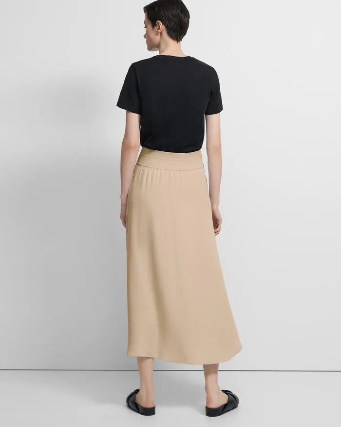 Women Theory Skirts Ribbed Waist Volume Skirt In Silk Taupe