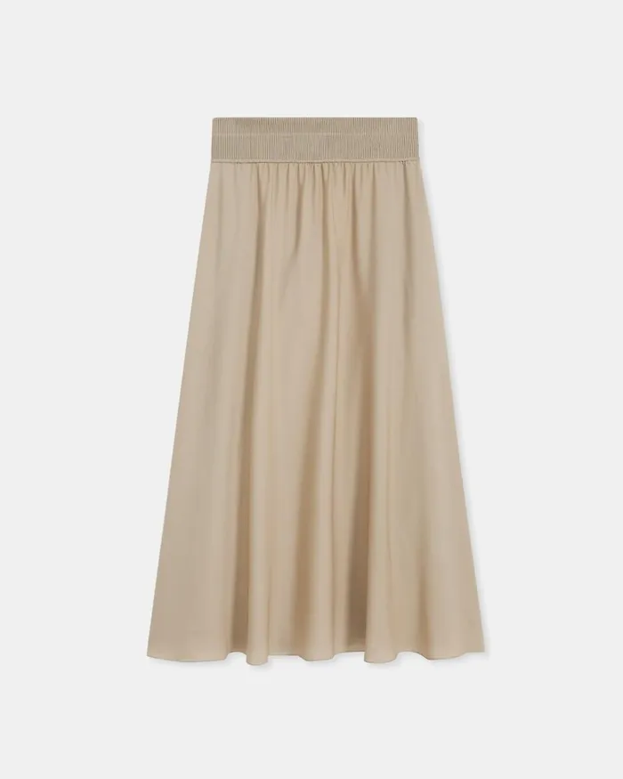 Women Theory Skirts Ribbed Waist Volume Skirt In Silk Taupe