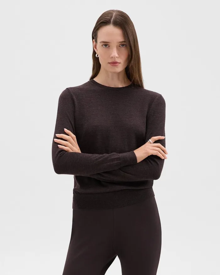 Women Theory Sweaters Cardigans Crewneck Sweater In Regal Wool Mink Melange