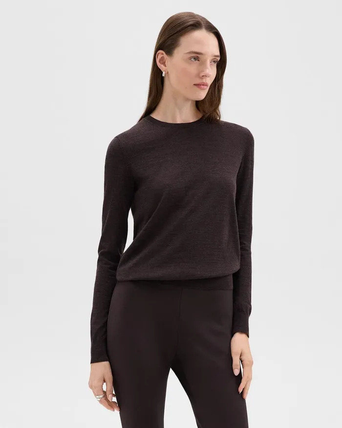 Women Theory Sweaters Cardigans Crewneck Sweater In Regal Wool Mink Melange