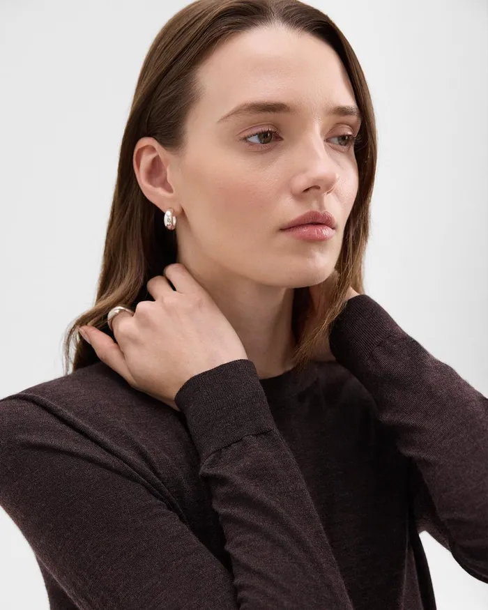 Women Theory Sweaters Cardigans Crewneck Sweater In Regal Wool Mink Melange