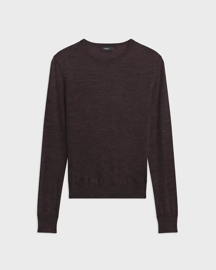 Women Theory Sweaters Cardigans Crewneck Sweater In Regal Wool Mink Melange