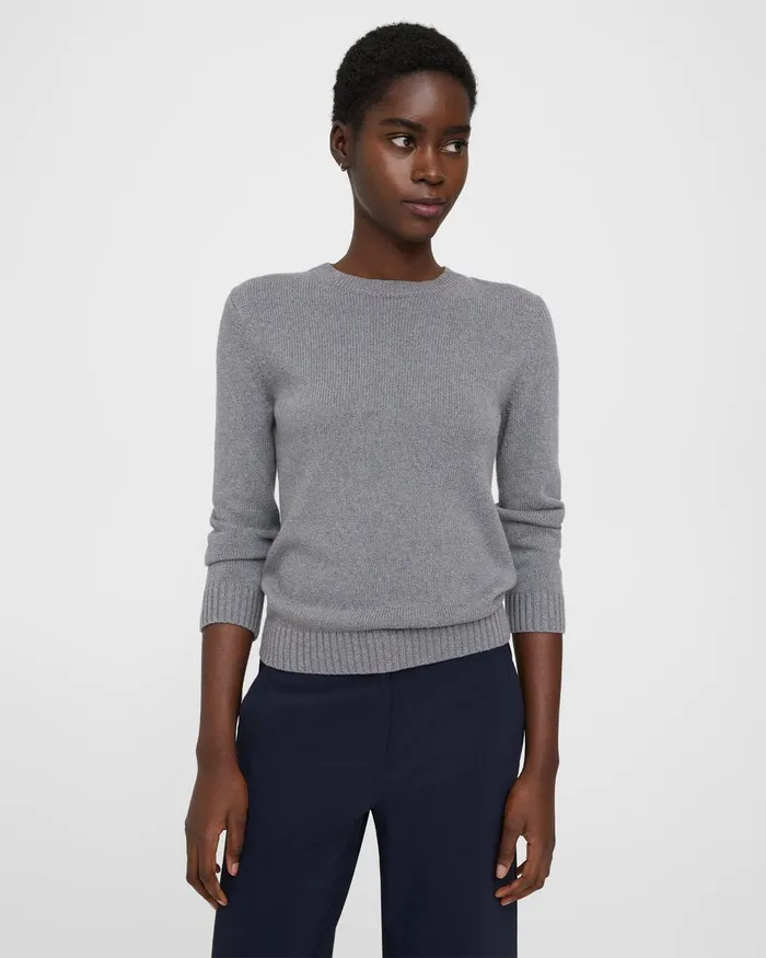 Women Theory Sweaters Cardigans Shrunken Crewneck Sweater In CottonCashmere Husky