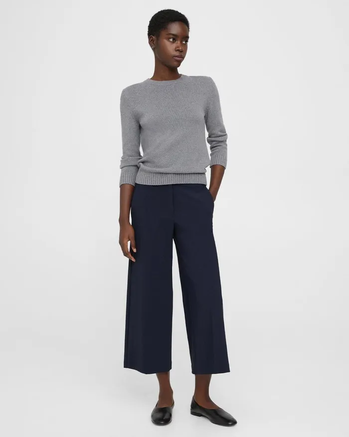 Women Theory Sweaters Cardigans Shrunken Crewneck Sweater In CottonCashmere Husky