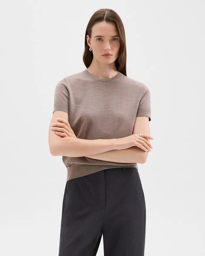 Women Theory Sweaters Cardigans Sweater Tee In Regal Wool Light Cinder