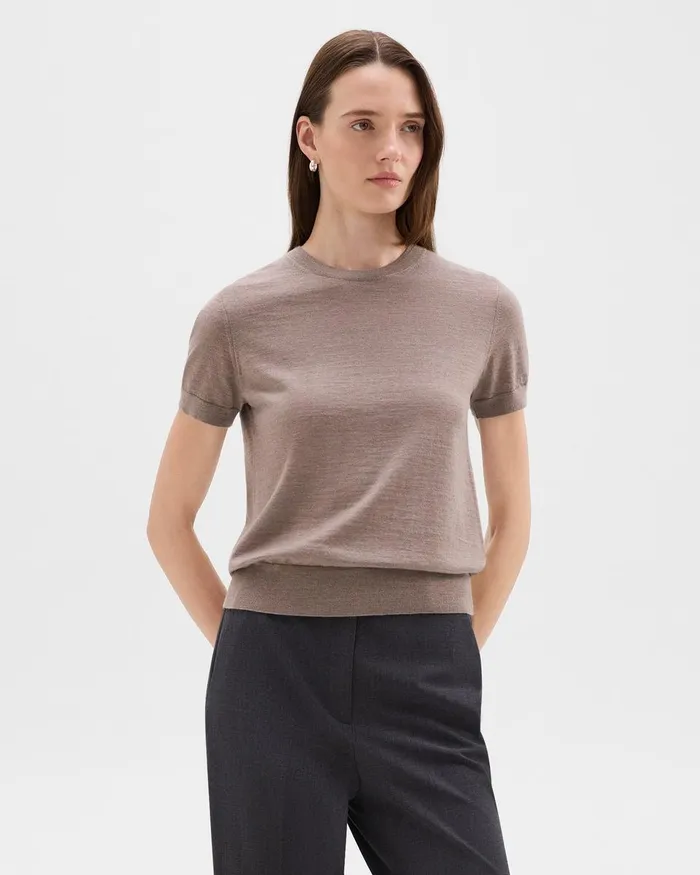 Women Theory Sweaters Cardigans Sweater Tee In Regal Wool Light Cinder