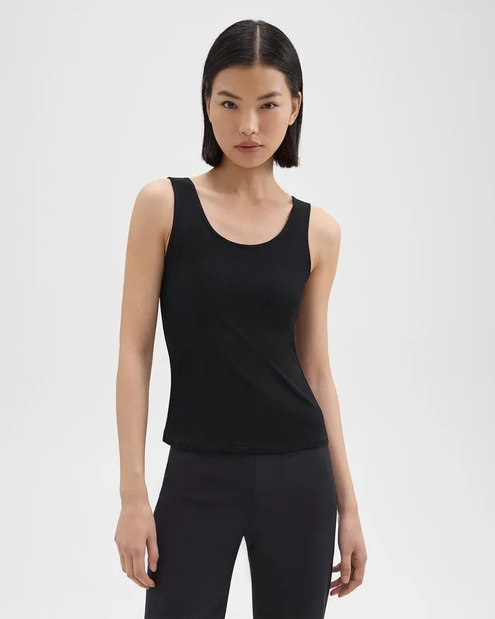 Women Theory TShirts Tank Tops Scoop Neck Tank Top In Rib Knit Viscose Black
