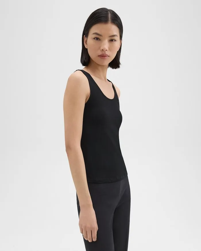Women Theory TShirts Tank Tops Scoop Neck Tank Top In Rib Knit Viscose Black