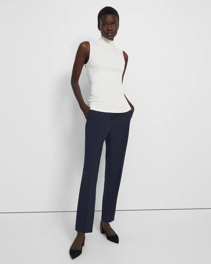 Women Theory TShirts Tank Tops Sleeveless Turtleneck Sweater In Ribbed Viscose Ivory