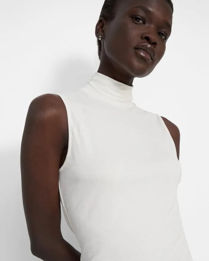 Women Theory TShirts Tank Tops Sleeveless Turtleneck Sweater In Ribbed Viscose Ivory