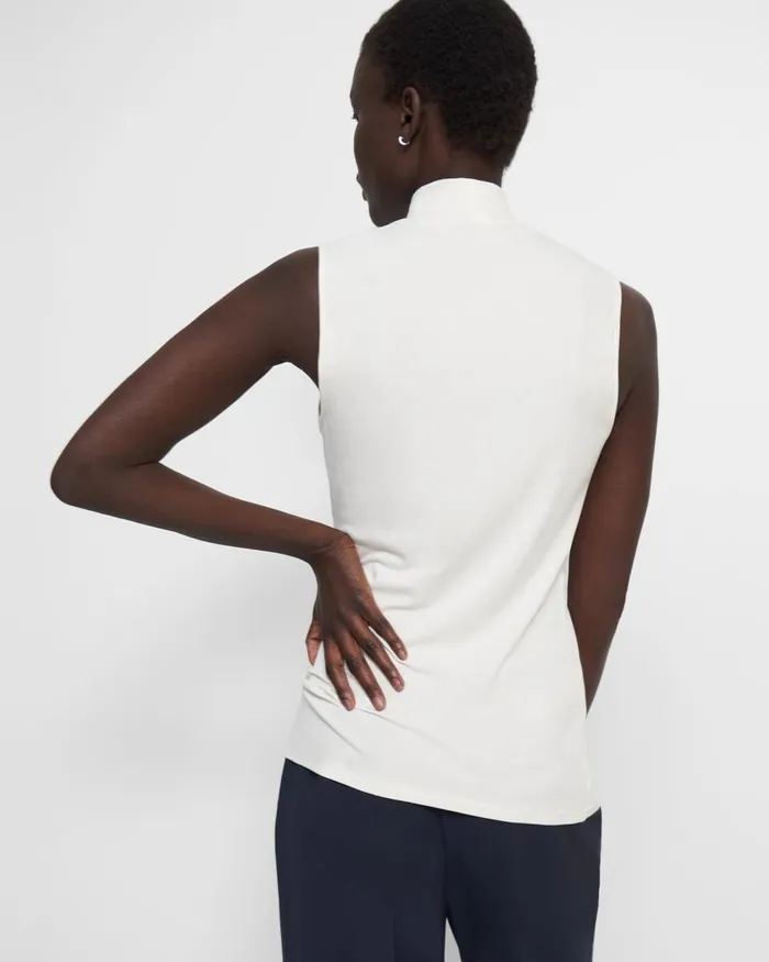 Women Theory TShirts Tank Tops Sleeveless Turtleneck Sweater In Ribbed Viscose Ivory
