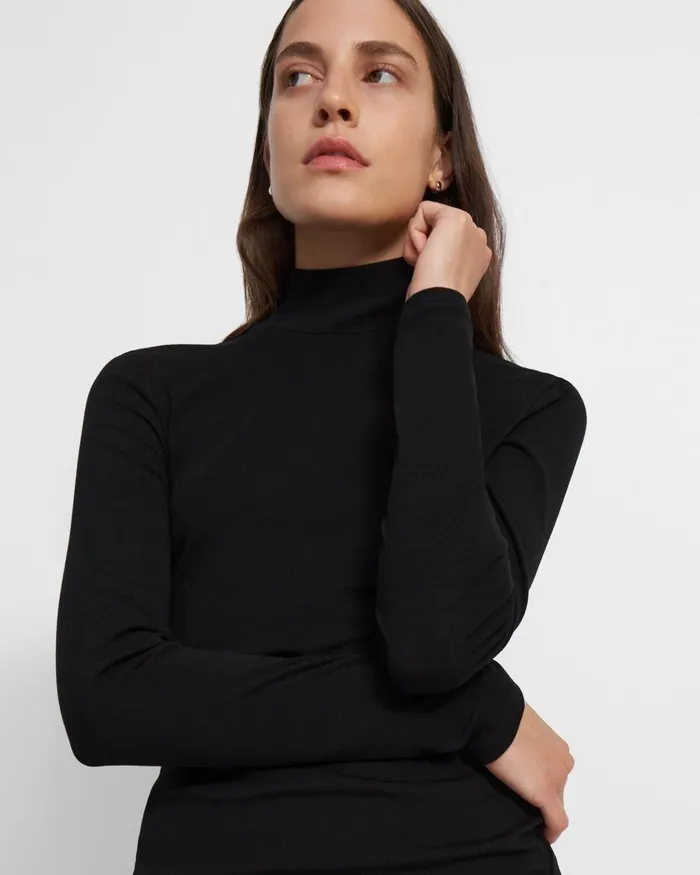 Women Theory TShirts Tank Tops Turtleneck Sweater In Ribbed Viscose Black
