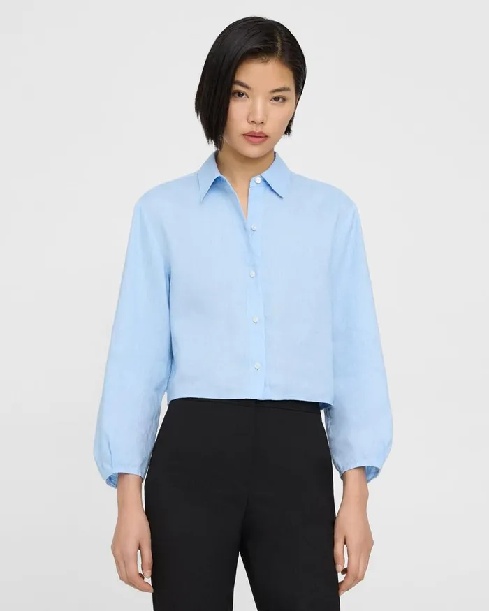 Women Theory Tops Pleated Shirt In Relaxed Linen Dahlia