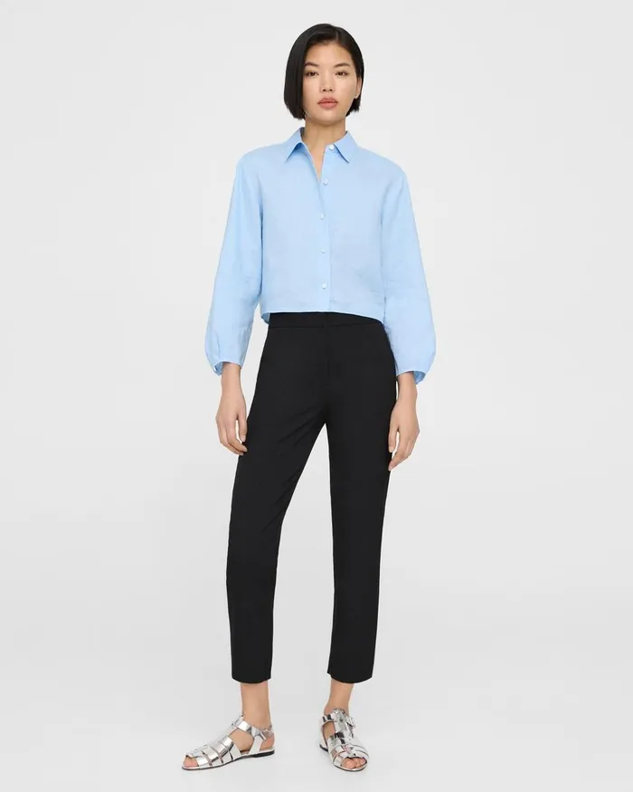 Women Theory Tops Pleated Shirt In Relaxed Linen Dahlia