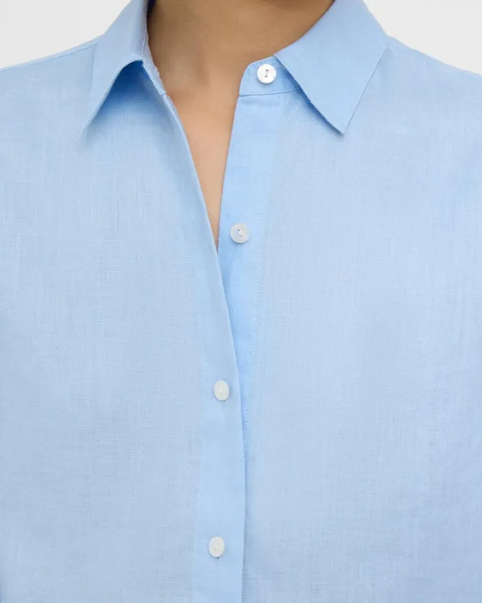 Women Theory Tops Pleated Shirt In Relaxed Linen Dahlia