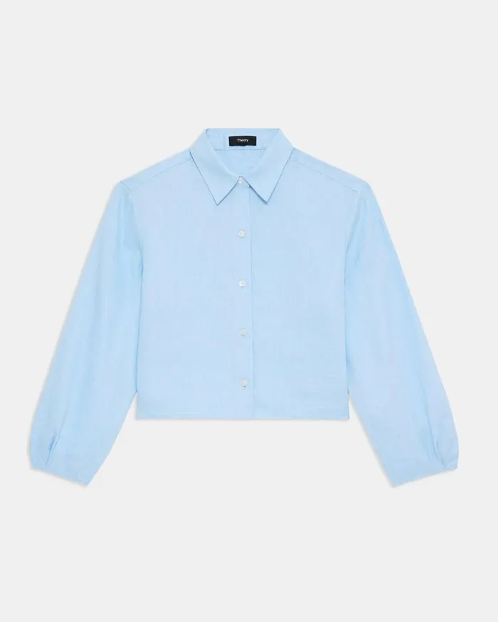 Women Theory Tops Pleated Shirt In Relaxed Linen Dahlia